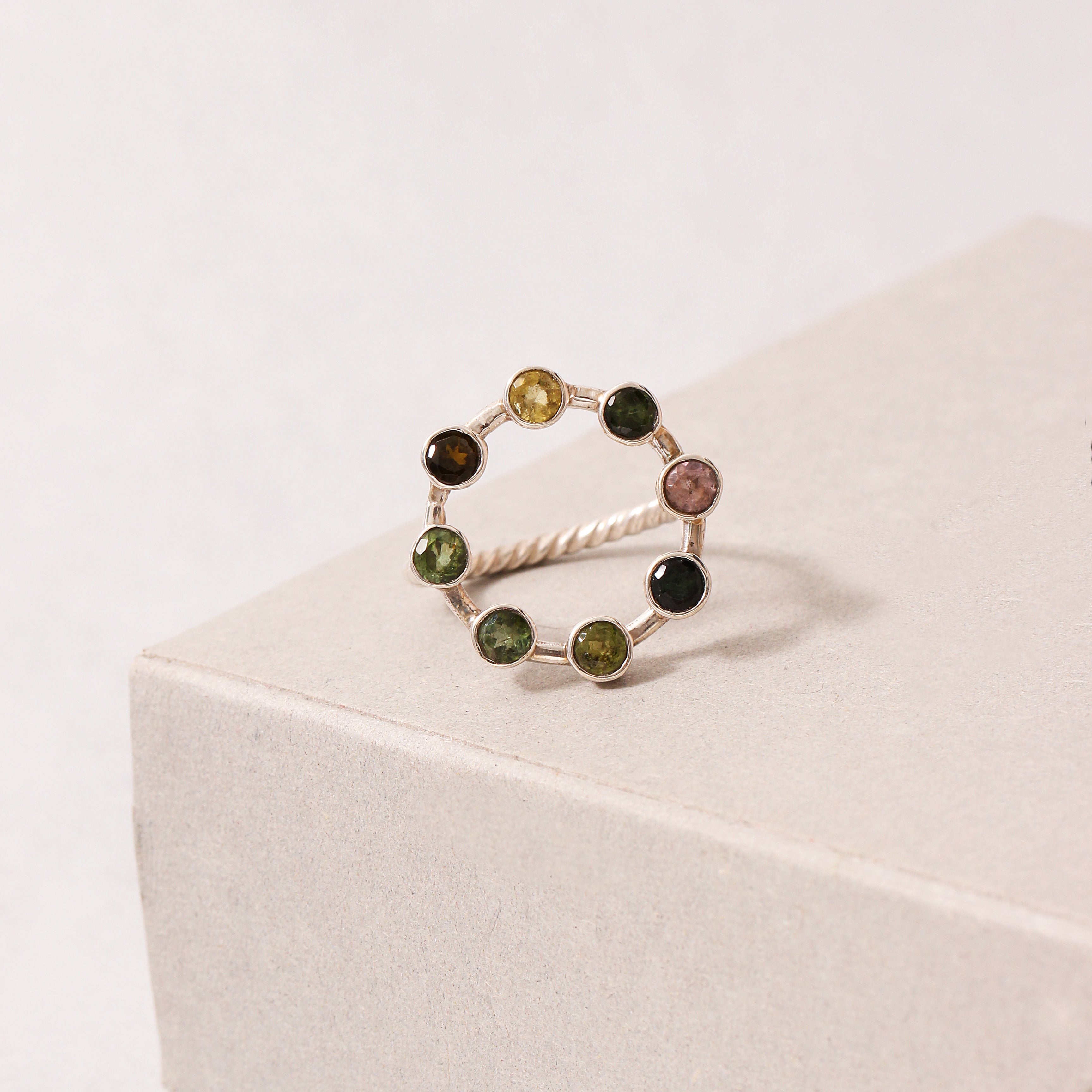 925 Sterling Silver Multi-Color Tourmaline Circle Ring – Vibrant Gemst ...