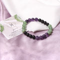 Pisces Zodiac Sign Bracelet (मीन राशि कंगन) – Natural Amethyst, Green Aventurine & Black Tourmaline Beaded Healing Jewelry
