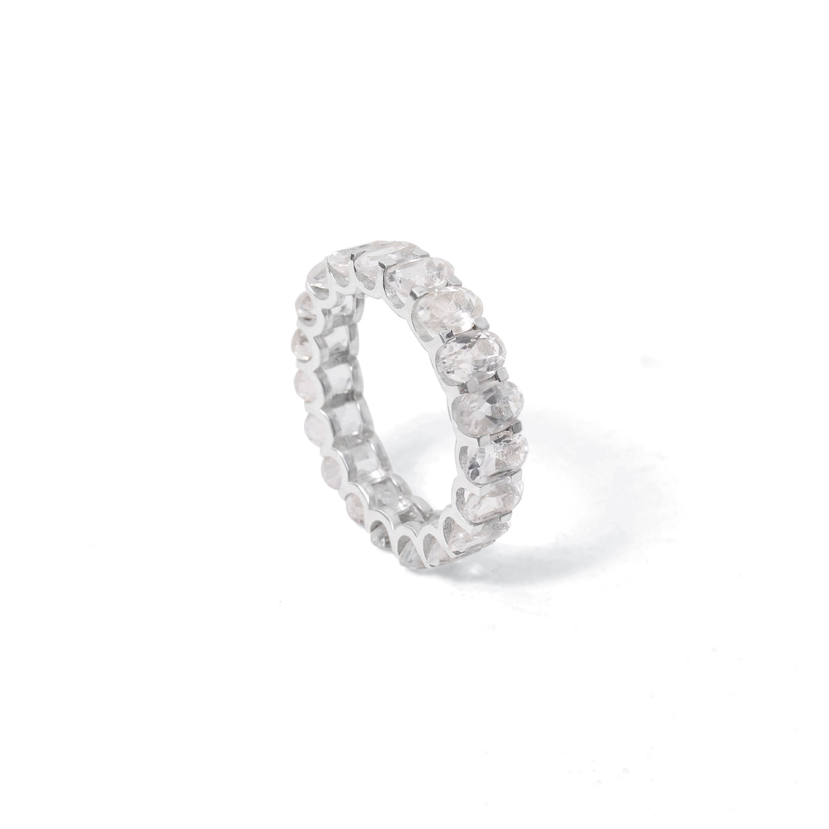 Natural White Topaz Faceted Oval Gemstone Ring – Elegant Sterling Silver Statement Jewelry