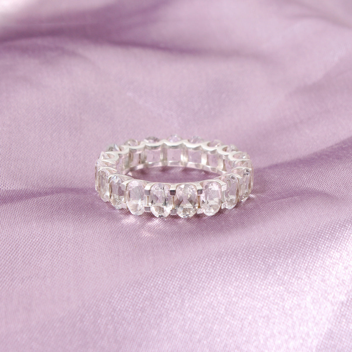 Natural White Topaz Faceted Oval Gemstone Ring – Elegant Sterling Silver Statement Jewelry