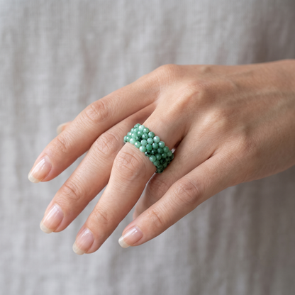 Natural Emerald Faceted Bead Stretch Ring | Handmade Gemstone Ring | Adjustable Crystal Bead Ring