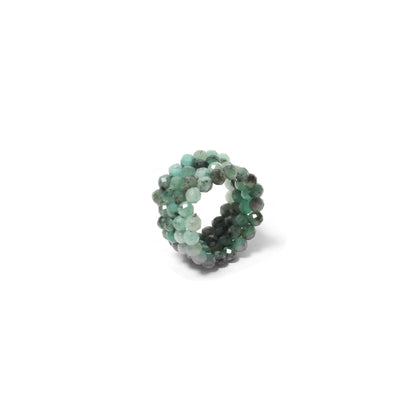 Natural Emerald Faceted Bead Stretch Ring | Handmade Gemstone Ring | Adjustable Crystal Bead Ring