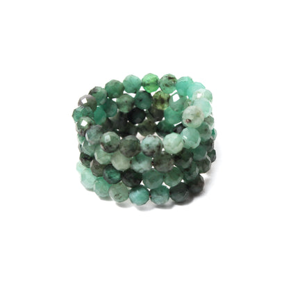 Natural Emerald Faceted Bead Stretch Ring | Handmade Gemstone Ring | Adjustable Crystal Bead Ring