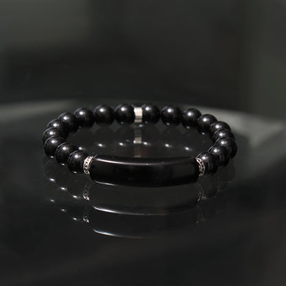 Black Onyx Stretch Bracelet with Heart Charm