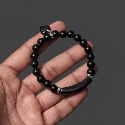 Black Onyx Stretch Bracelet with Heart Charm