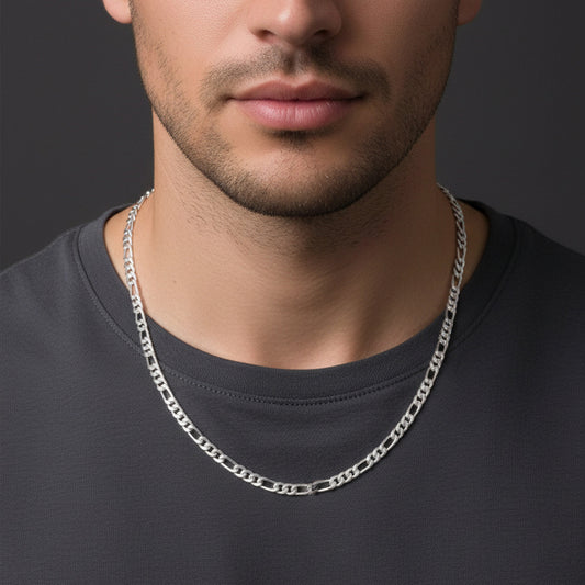 925 Sterling Silver Figaro Chain Necklace – Premium Men’s Solid Silver Link Chain | Daily Wear Jewelry