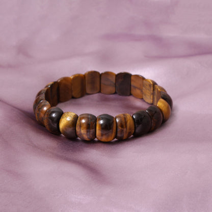 Natural Tiger Eye Fancy Shape Stretch Bead Bracelet 14x10 mm – Handmade Protection & Confidence Crystal Jewelry