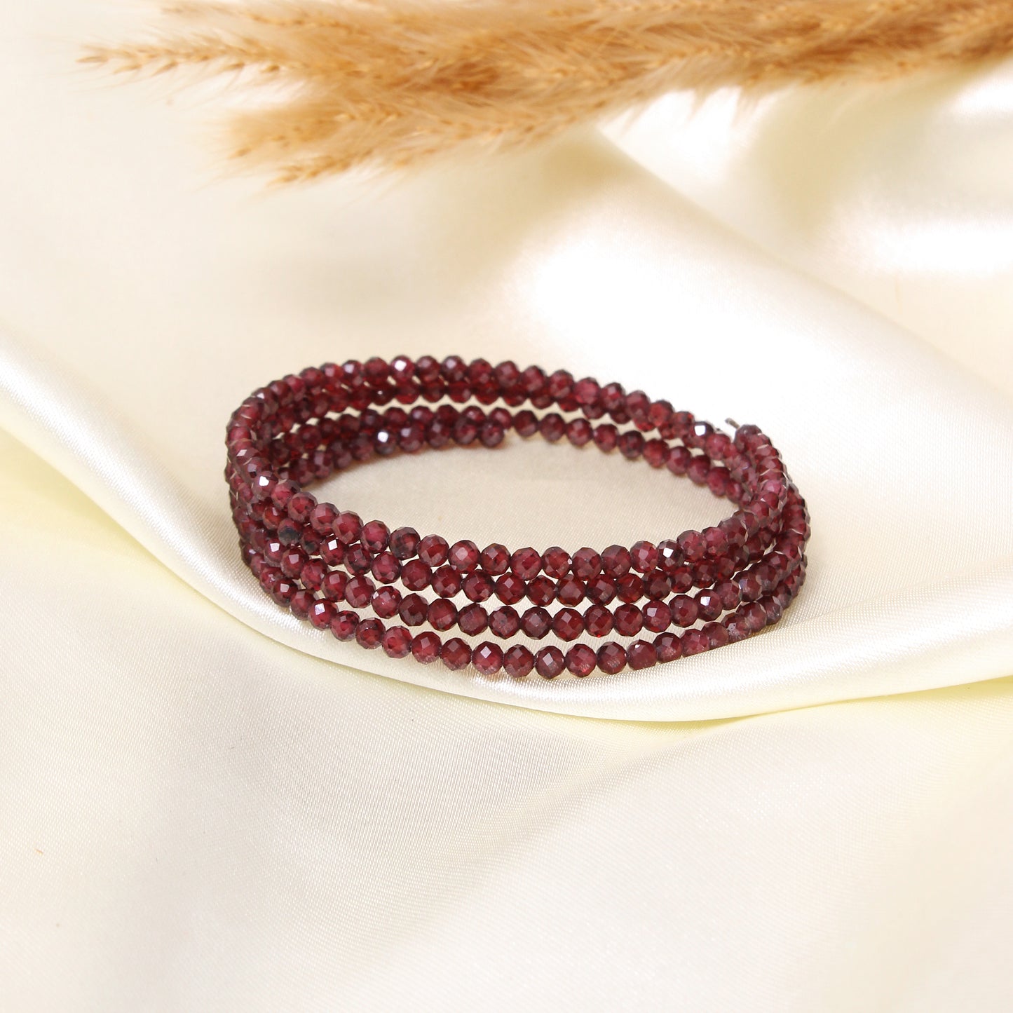 Natural Rhodonite Garnet Faceted Bead Bangle – Deep Red Gemstone Stretch Bracelet for Love, Strength & Protection