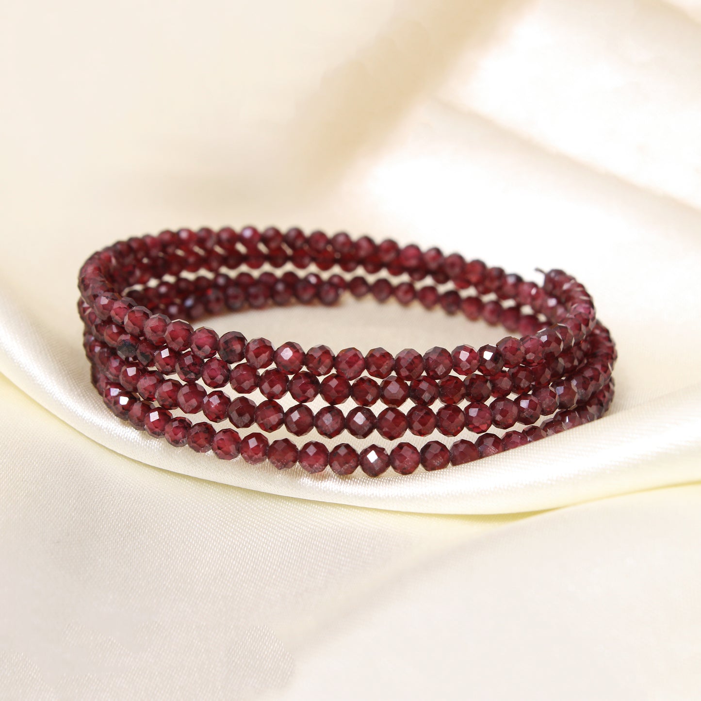 Natural Rhodonite Garnet Faceted Bead Bangle – Deep Red Gemstone Stretch Bracelet for Love, Strength & Protection