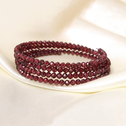 Natural Rhodonite Garnet Faceted Bead Bangle – Deep Red Gemstone Stretch Bracelet for Love, Strength & Protection