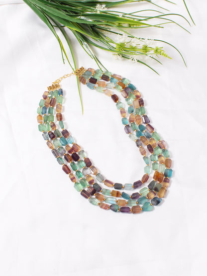 Colorful Fluorite Hematite Layered Necklace