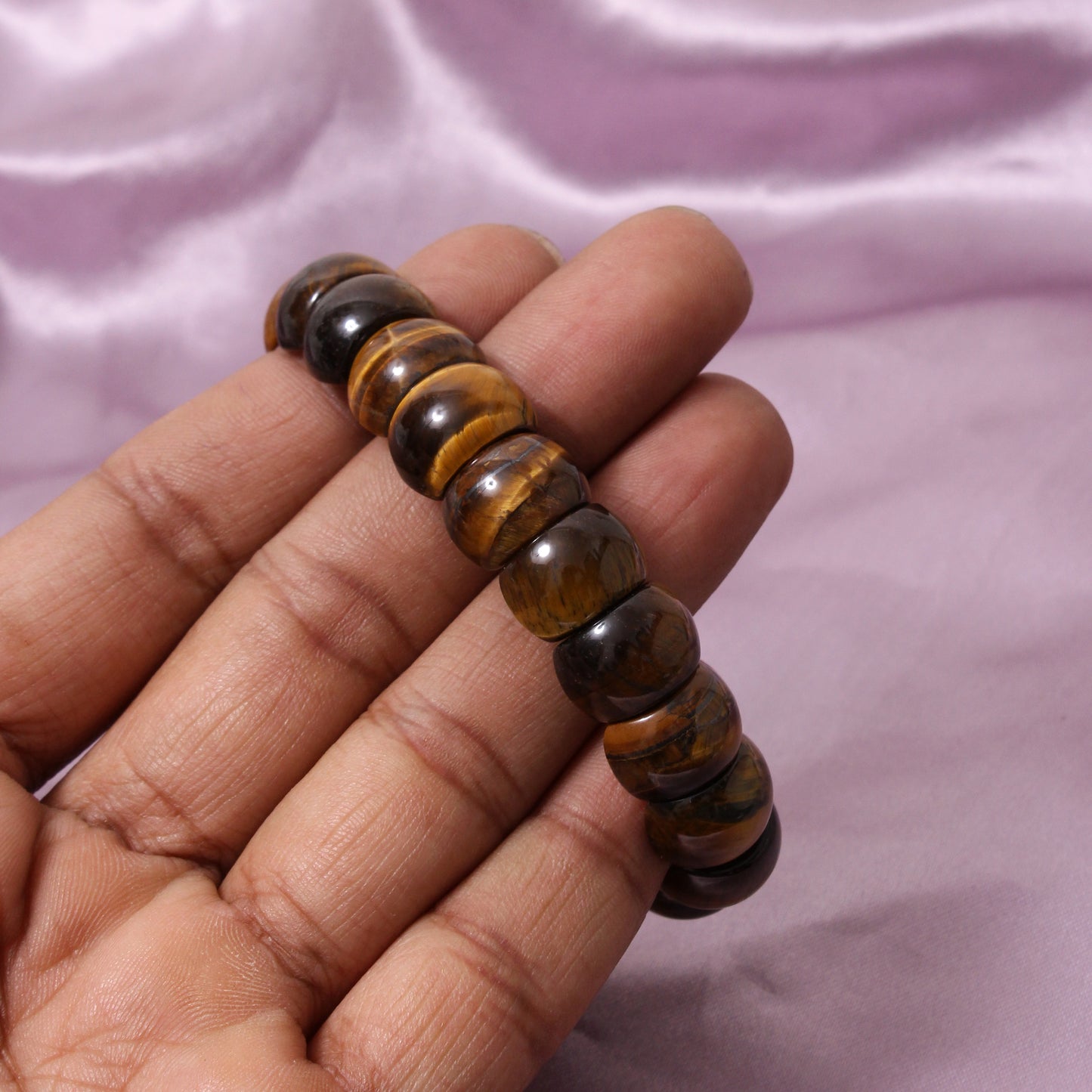 Natural Tiger Eye Fancy Shape Stretch Bead Bracelet 14x10 mm – Handmade Protection & Confidence Crystal Jewelry