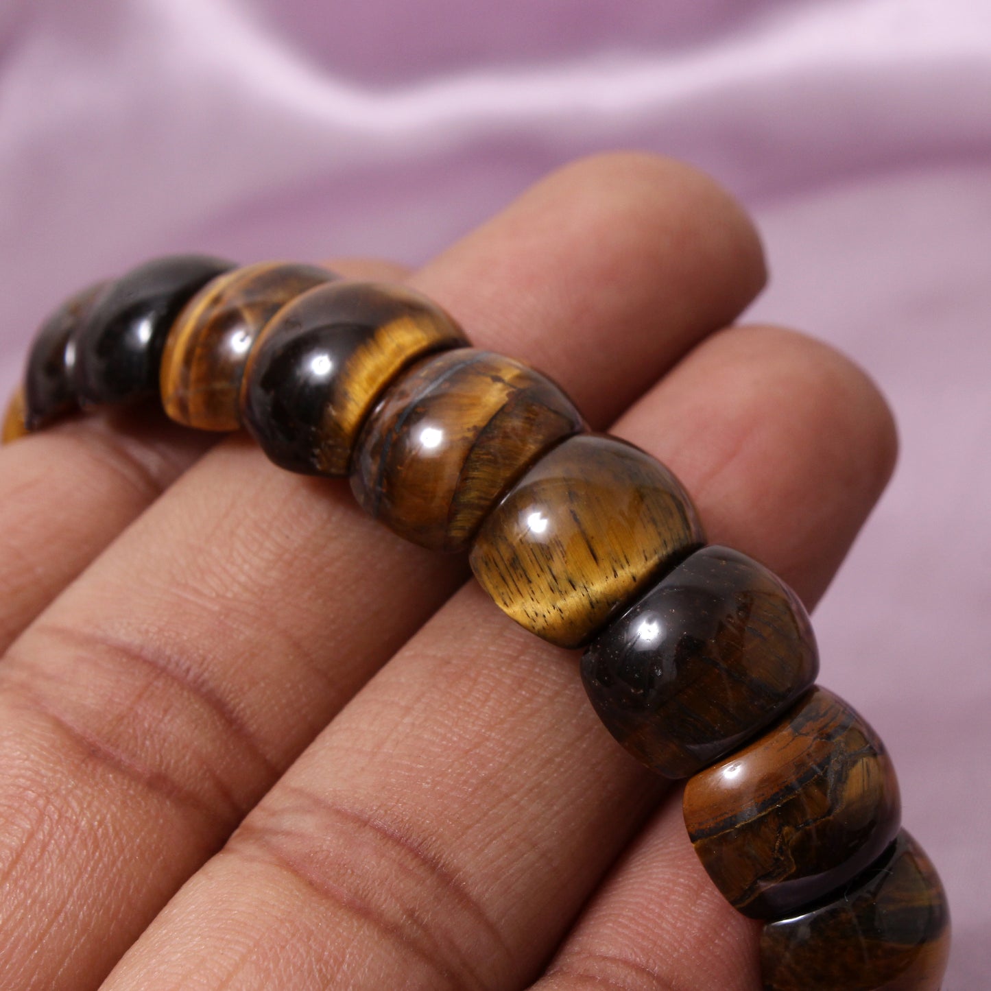 Natural Tiger Eye Fancy Shape Stretch Bead Bracelet 14x10 mm – Handmade Protection & Confidence Crystal Jewelry