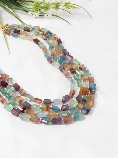 Colorful Fluorite Hematite Layered Necklace