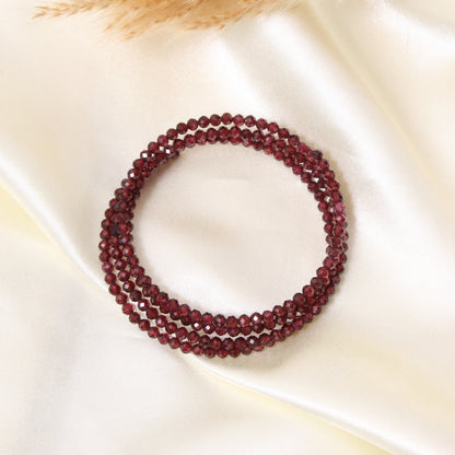 Natural Rhodonite Garnet Faceted Bead Bangle – Deep Red Gemstone Stretch Bracelet for Love, Strength & Protection