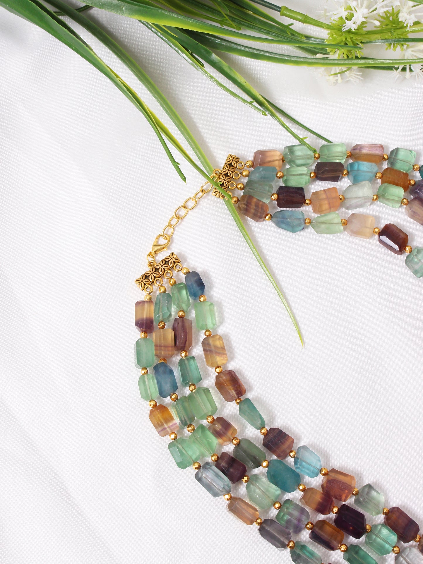 Colorful Fluorite Hematite Layered Necklace