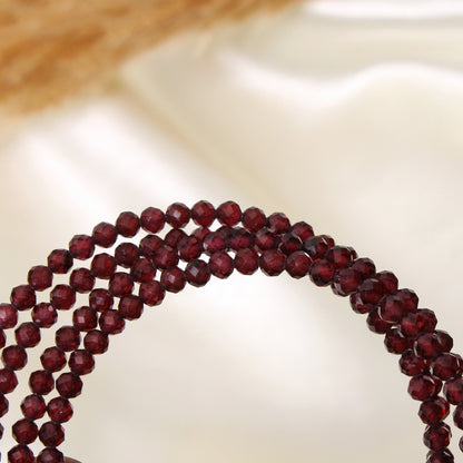 Natural Rhodonite Garnet Faceted Bead Bangle – Deep Red Gemstone Stretch Bracelet for Love, Strength & Protection