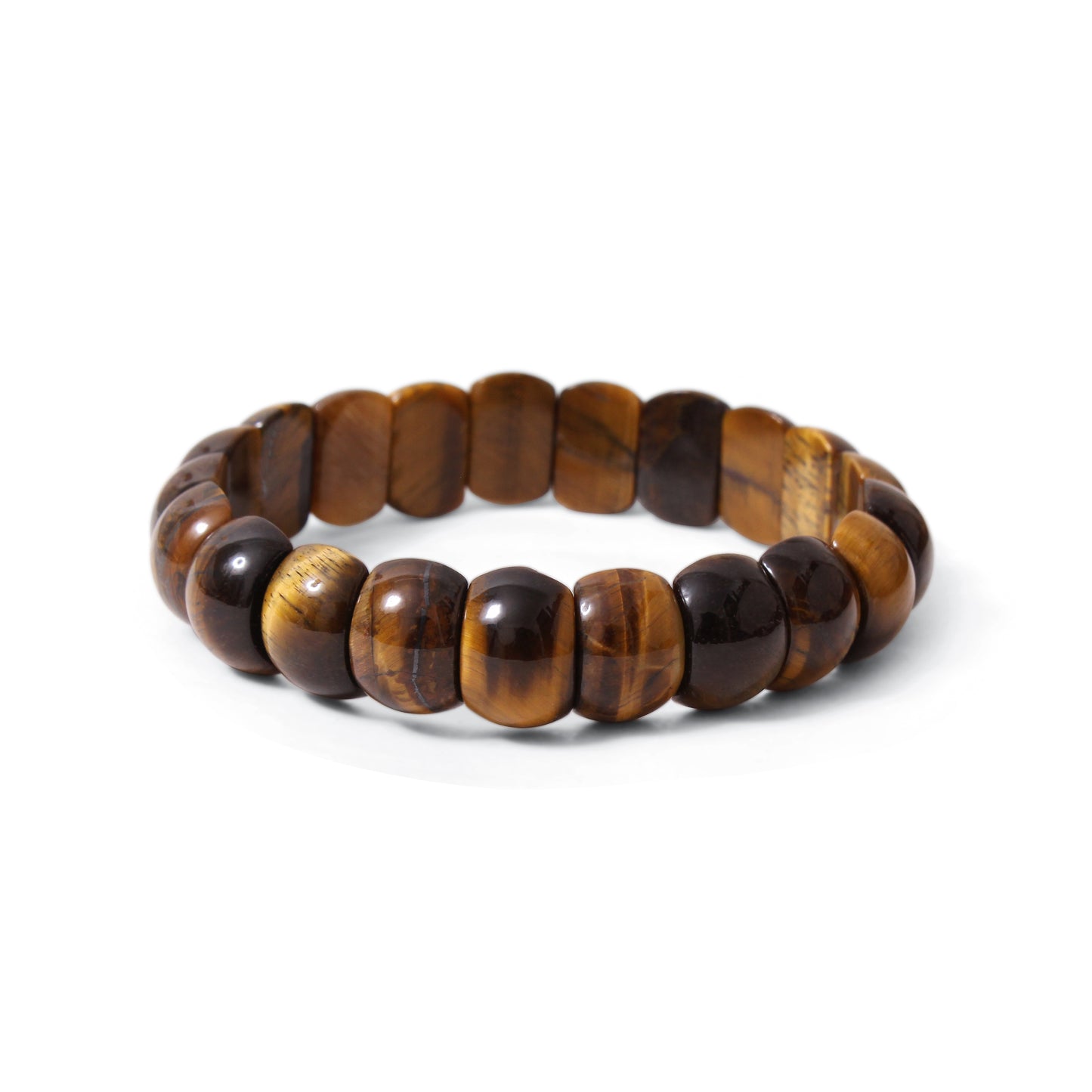 Natural Tiger Eye Fancy Shape Stretch Bead Bracelet 14x10 mm – Handmade Protection & Confidence Crystal Jewelry