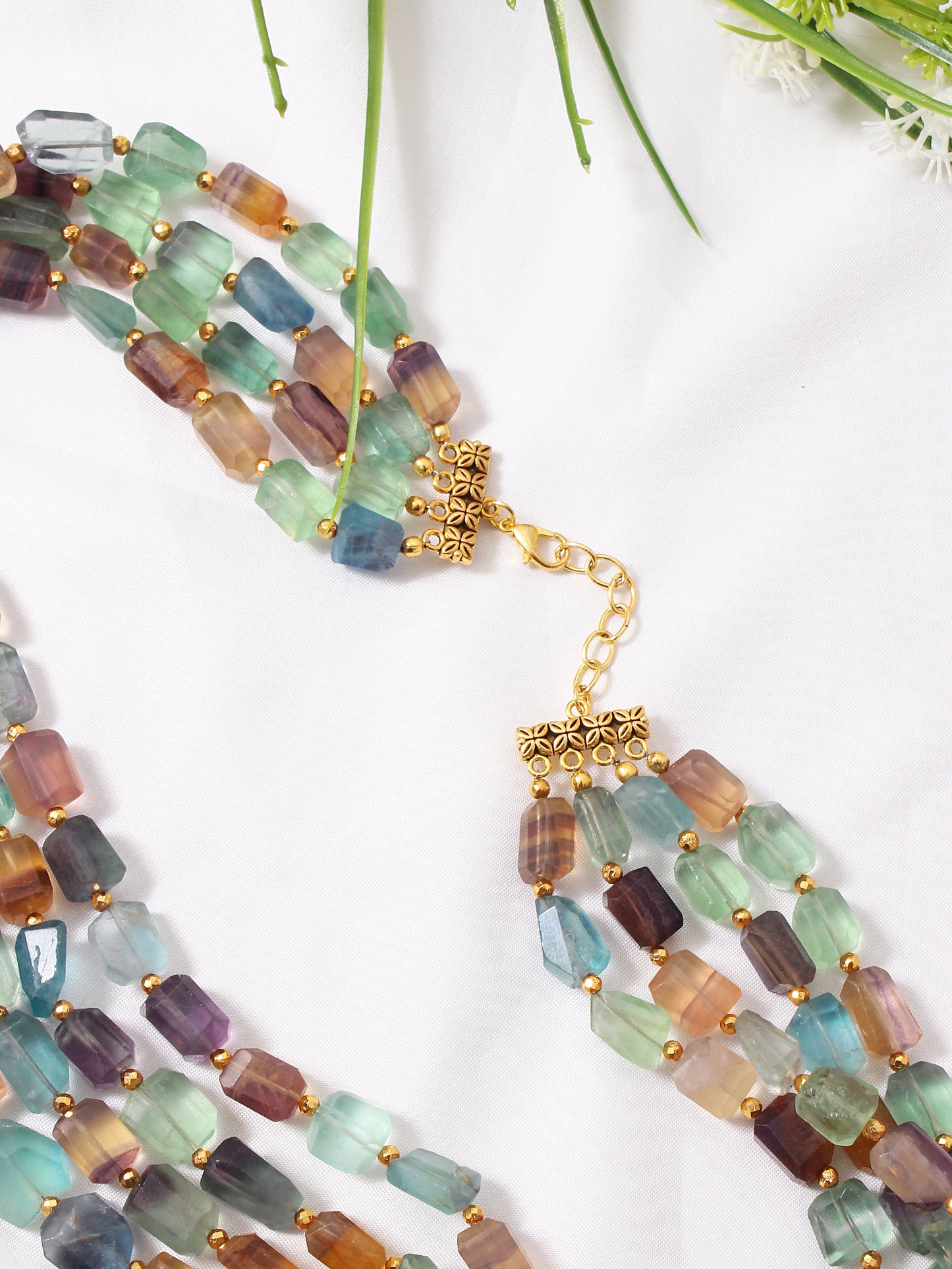 Colorful Fluorite Hematite Layered Necklace