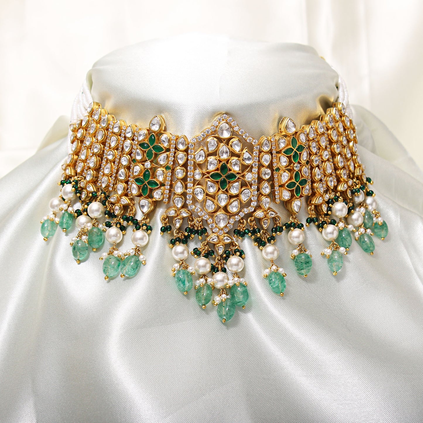 Faux Emerald & simulated Diamond Jewelry Set with Faux Pearls: Affordable Luxury for Every Occasion |