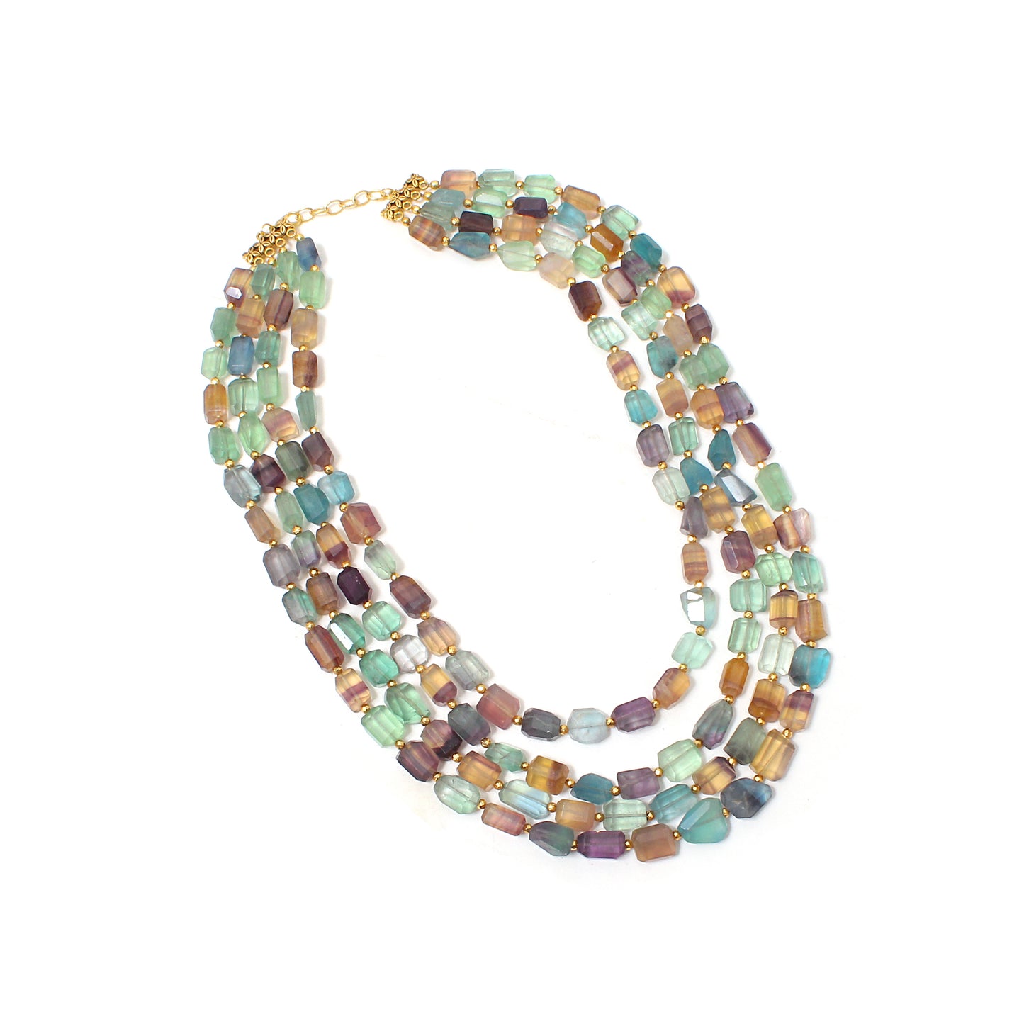 Colorful Fluorite Hematite Layered Necklace