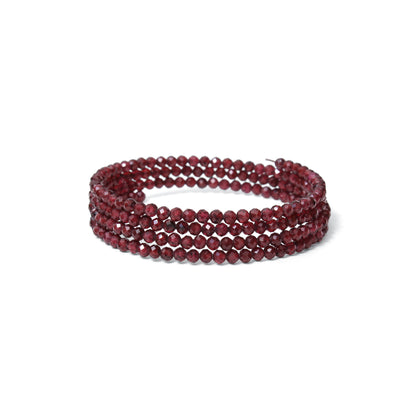 Natural Rhodonite Garnet Faceted Bead Bangle – Deep Red Gemstone Stretch Bracelet for Love, Strength & Protection