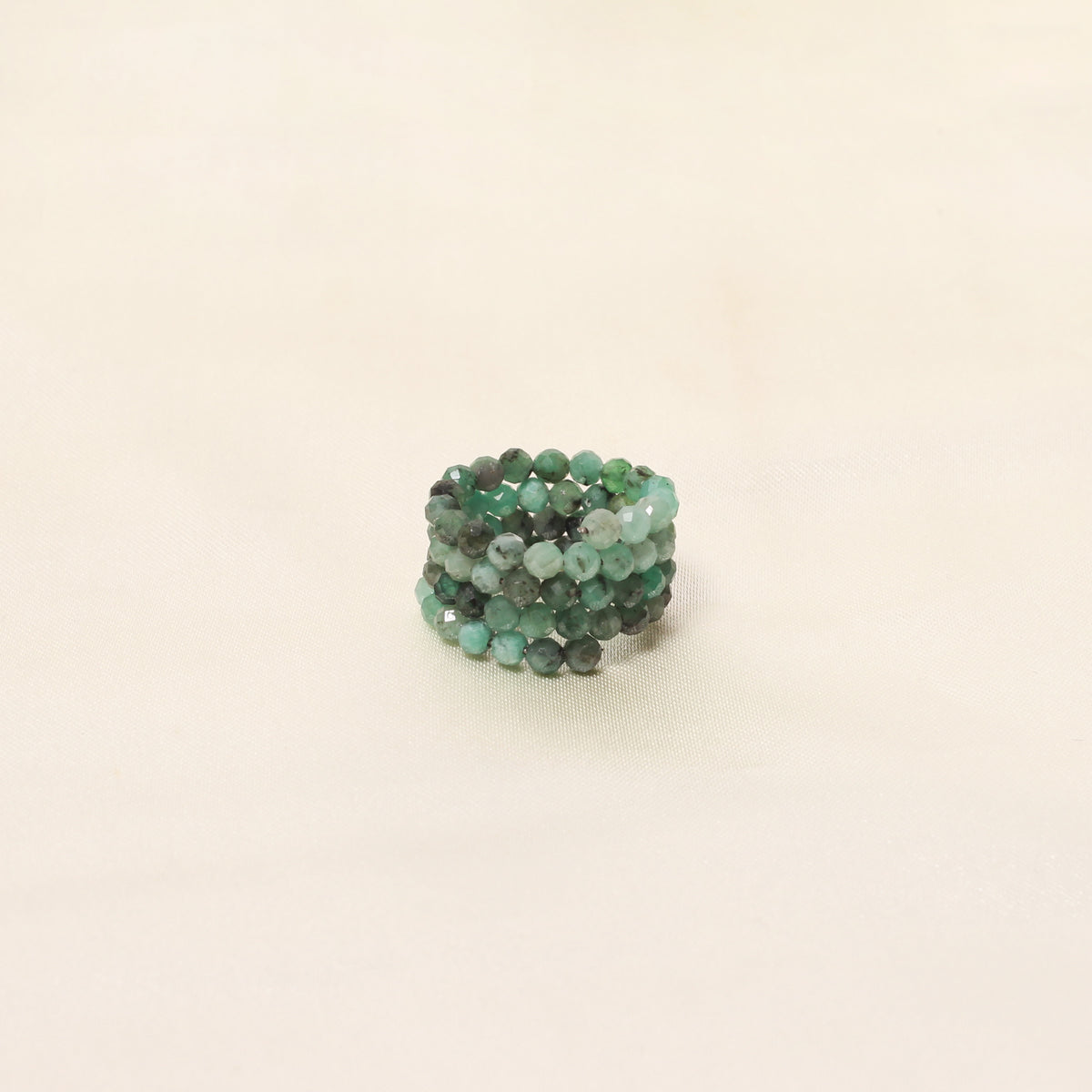 Natural Emerald Faceted Bead Stretch Ring | Handmade Gemstone Ring | Adjustable Crystal Bead Ring
