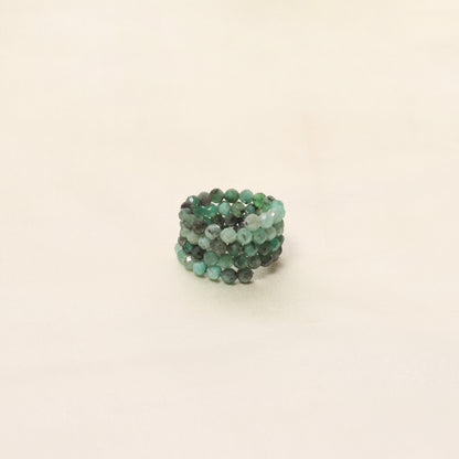 Natural Emerald Faceted Bead Stretch Ring | Handmade Gemstone Ring | Adjustable Crystal Bead Ring