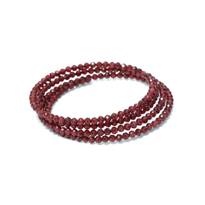 Natural Rhodonite Garnet Faceted Bead Bangle – Deep Red Gemstone Stretch Bracelet for Love, Strength & Protection