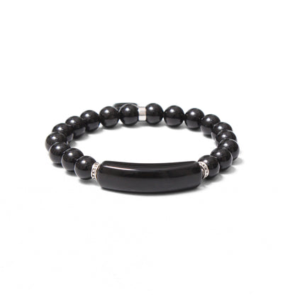 Black Onyx Stretch Bracelet with Heart Charm