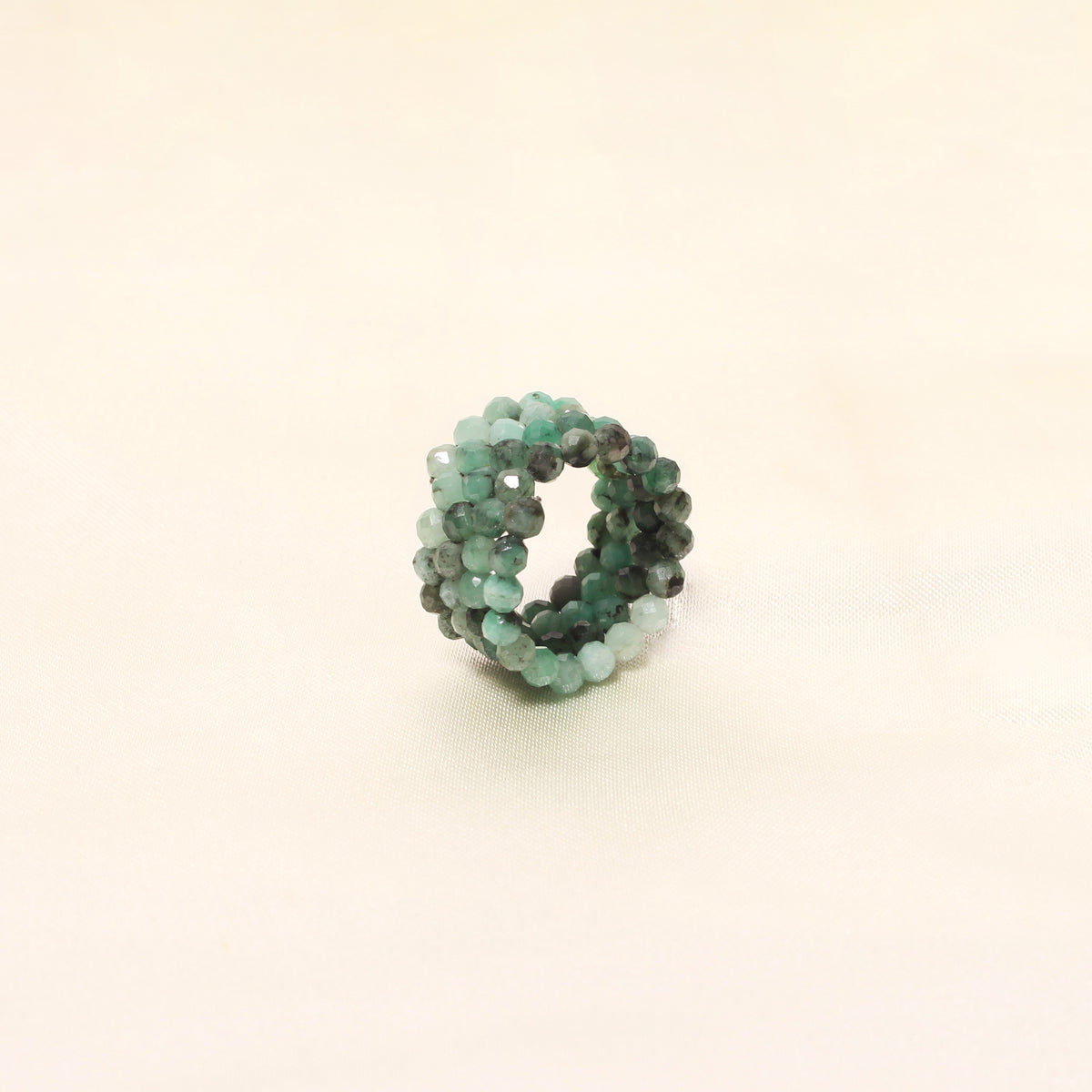 Natural Emerald Faceted Bead Stretch Ring | Handmade Gemstone Ring | Adjustable Crystal Bead Ring