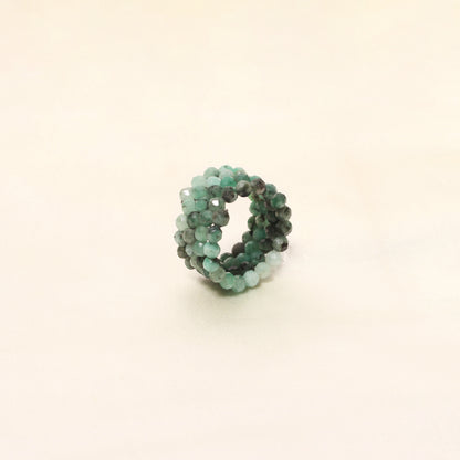 Natural Emerald Faceted Bead Stretch Ring | Handmade Gemstone Ring | Adjustable Crystal Bead Ring