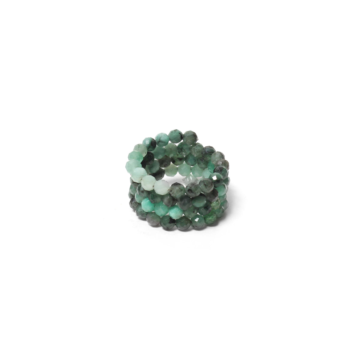 Natural Emerald Faceted Bead Stretch Ring | Handmade Gemstone Ring | Adjustable Crystal Bead Ring