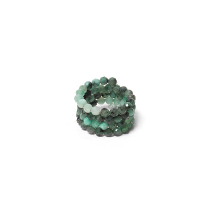 Natural Emerald Faceted Bead Stretch Ring | Handmade Gemstone Ring | Adjustable Crystal Bead Ring