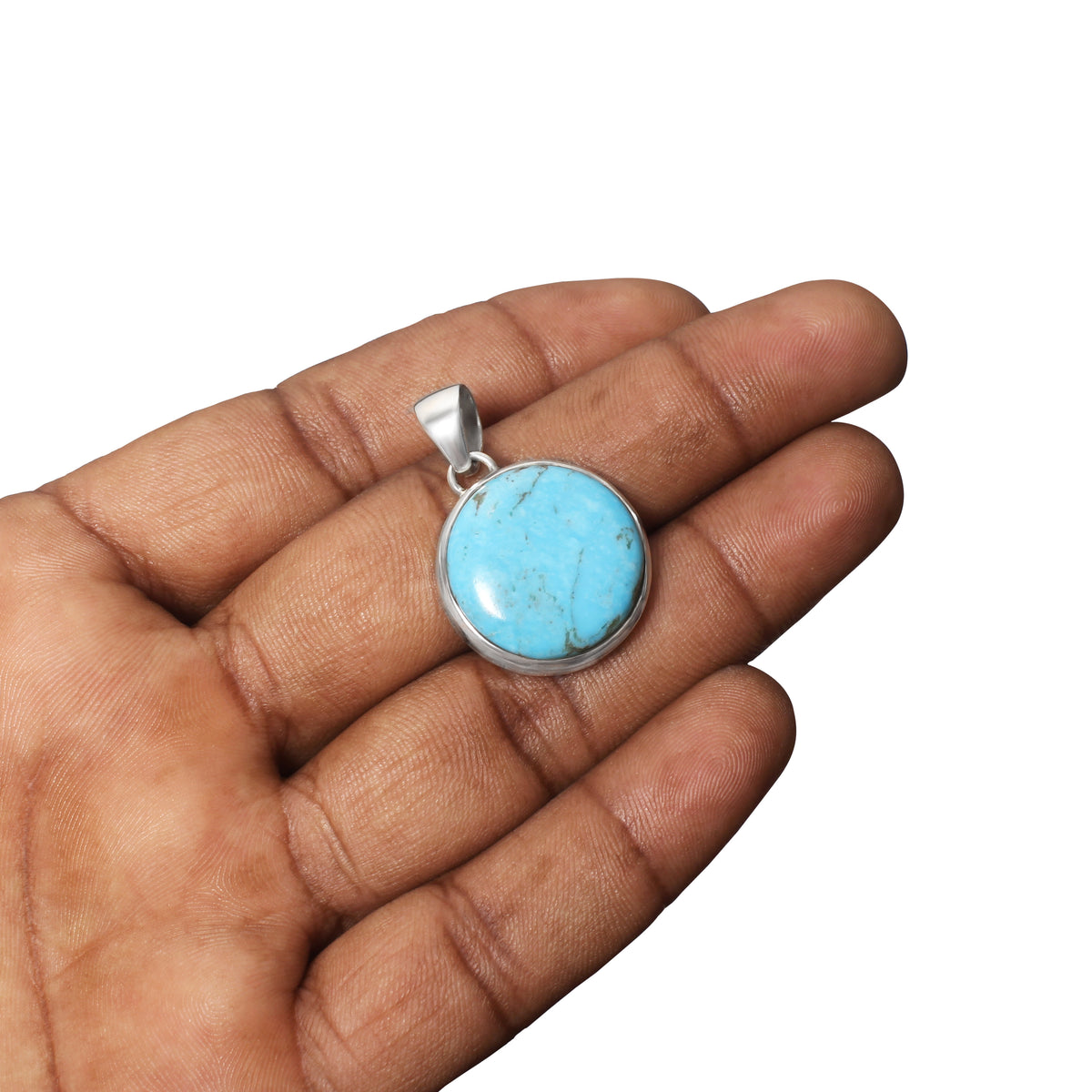 Natural Turquoise Smooth Round Gemstone Pendant – Calming Protection & Positive Energy