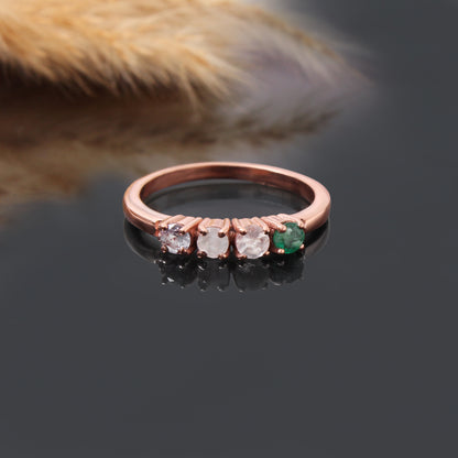 Natural Alexandrite, Rose Quartz, Moonstone & Emerald Gemstone Ring – Elegant Multi-Stone Jewelry