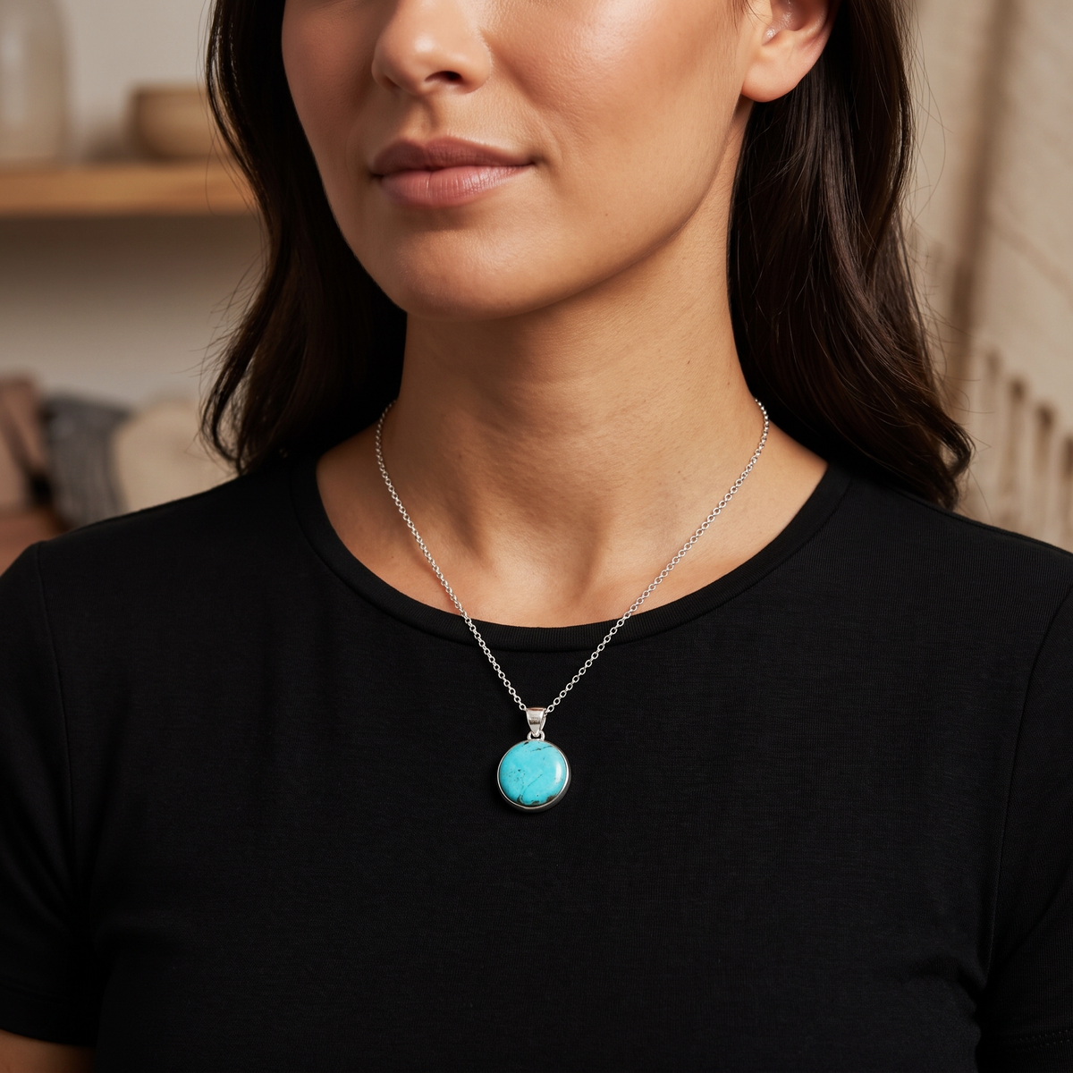 Natural Turquoise Smooth Round Gemstone Pendant – Calming Protection & Positive Energy