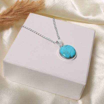 Natural Turquoise Smooth Round Gemstone Pendant – Calming Protection & Positive Energy