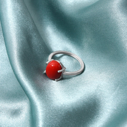 Natural Red Coral Gemstone Ring in 925 Sterling Silver – Bold, Elegant & Protective Jewelry