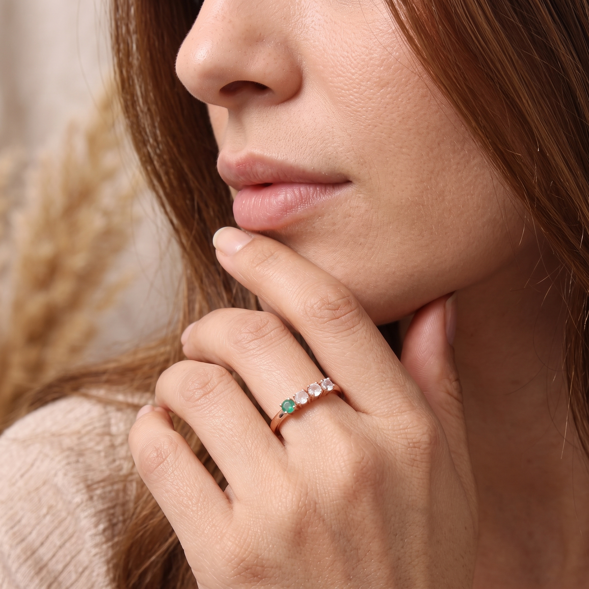 Natural Alexandrite, Rose Quartz, Moonstone & Emerald Gemstone Ring – Elegant Multi-Stone Jewelry