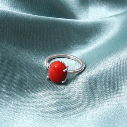 Natural Red Coral Gemstone Ring in 925 Sterling Silver – Bold, Elegant & Protective Jewelry