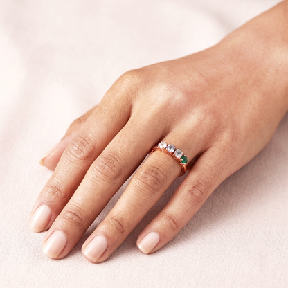 Natural Alexandrite, Rose Quartz, Moonstone & Emerald Gemstone Ring – Elegant Multi-Stone Jewelry