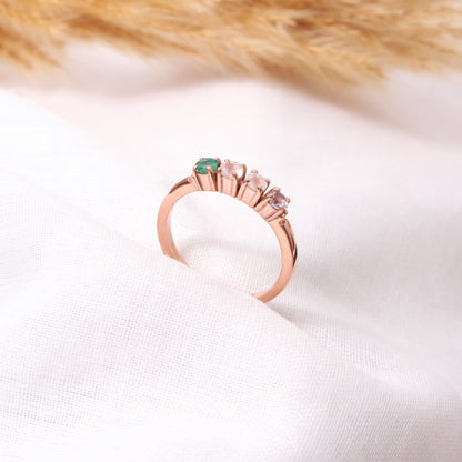 Natural Alexandrite, Rose Quartz, Moonstone & Emerald Gemstone Ring – Elegant Multi-Stone Jewelry