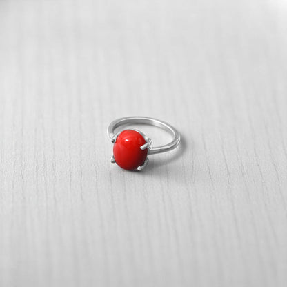 Natural Red Coral Gemstone Ring in 925 Sterling Silver – Bold, Elegant & Protective Jewelry