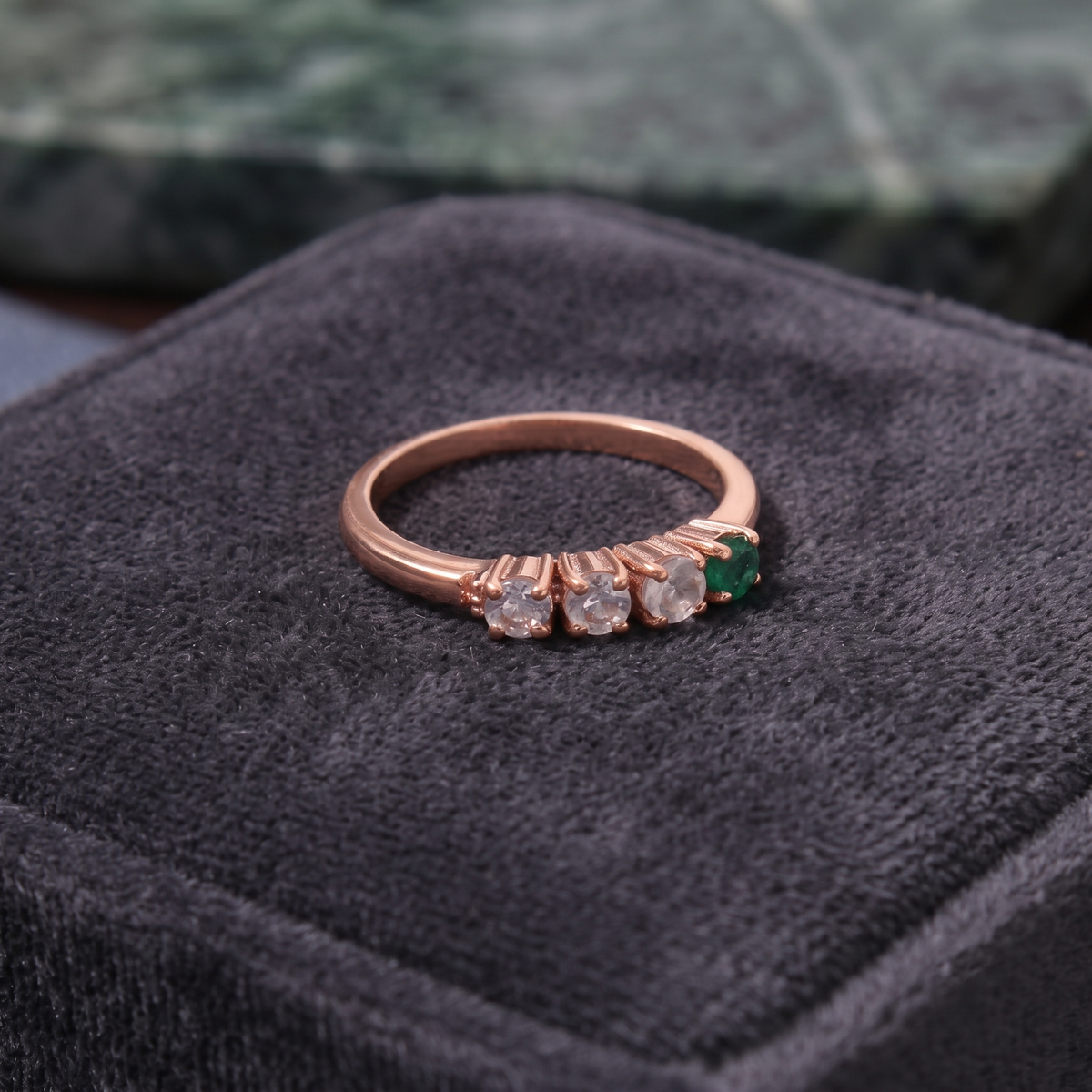 Natural Alexandrite, Rose Quartz, Moonstone & Emerald Gemstone Ring – Elegant Multi-Stone Jewelry