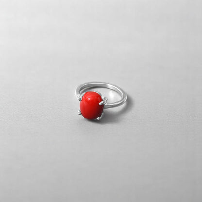Natural Red Coral Gemstone Ring in 925 Sterling Silver – Bold, Elegant & Protective Jewelry