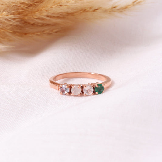 Natural Alexandrite, Rose Quartz, Moonstone & Emerald Gemstone Ring – Elegant Multi-Stone Jewelry
