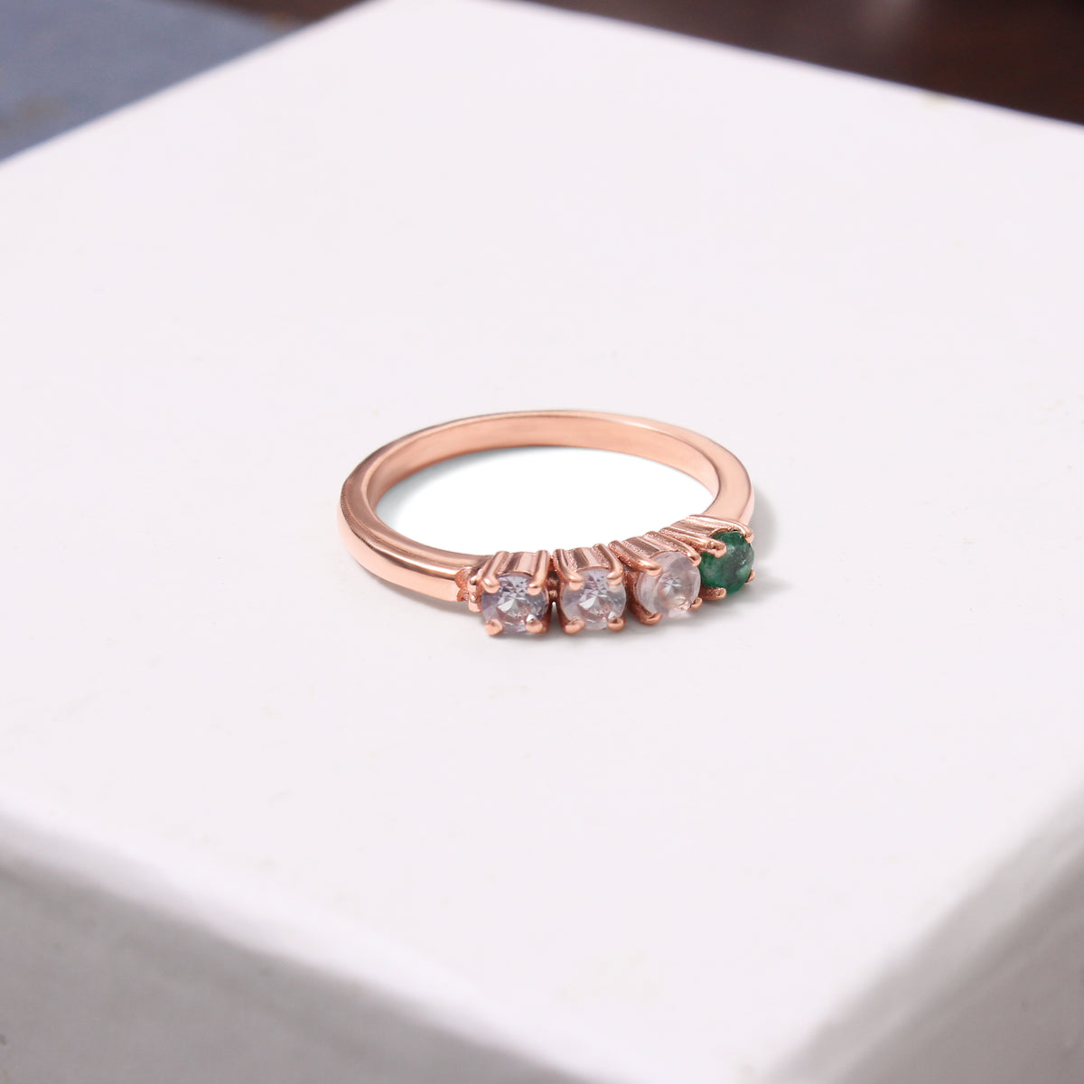 Natural Alexandrite, Rose Quartz, Moonstone & Emerald Gemstone Ring – Elegant Multi-Stone Jewelry
