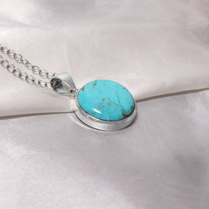 Natural Turquoise Smooth Round Gemstone Pendant – Calming Protection & Positive Energy