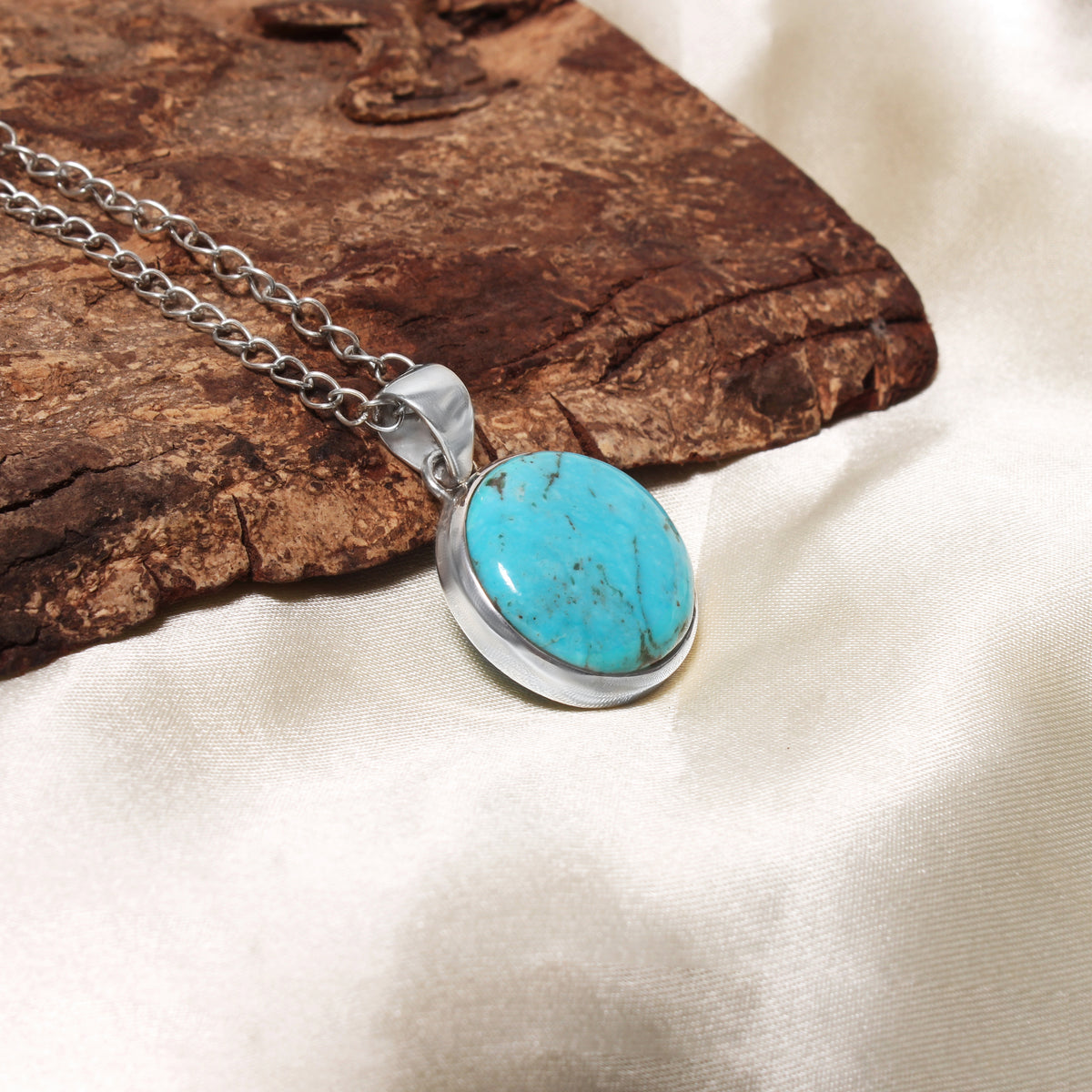Natural Turquoise Smooth Round Gemstone Pendant – Calming Protection & Positive Energy